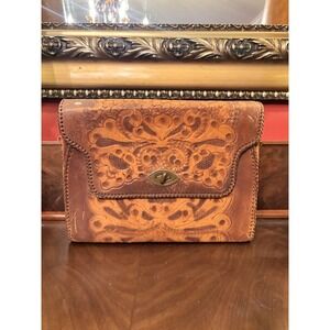 Vintage Clifton's Hand Tooled Leather Handbag‎ Purse Brown Western Satchel Bag